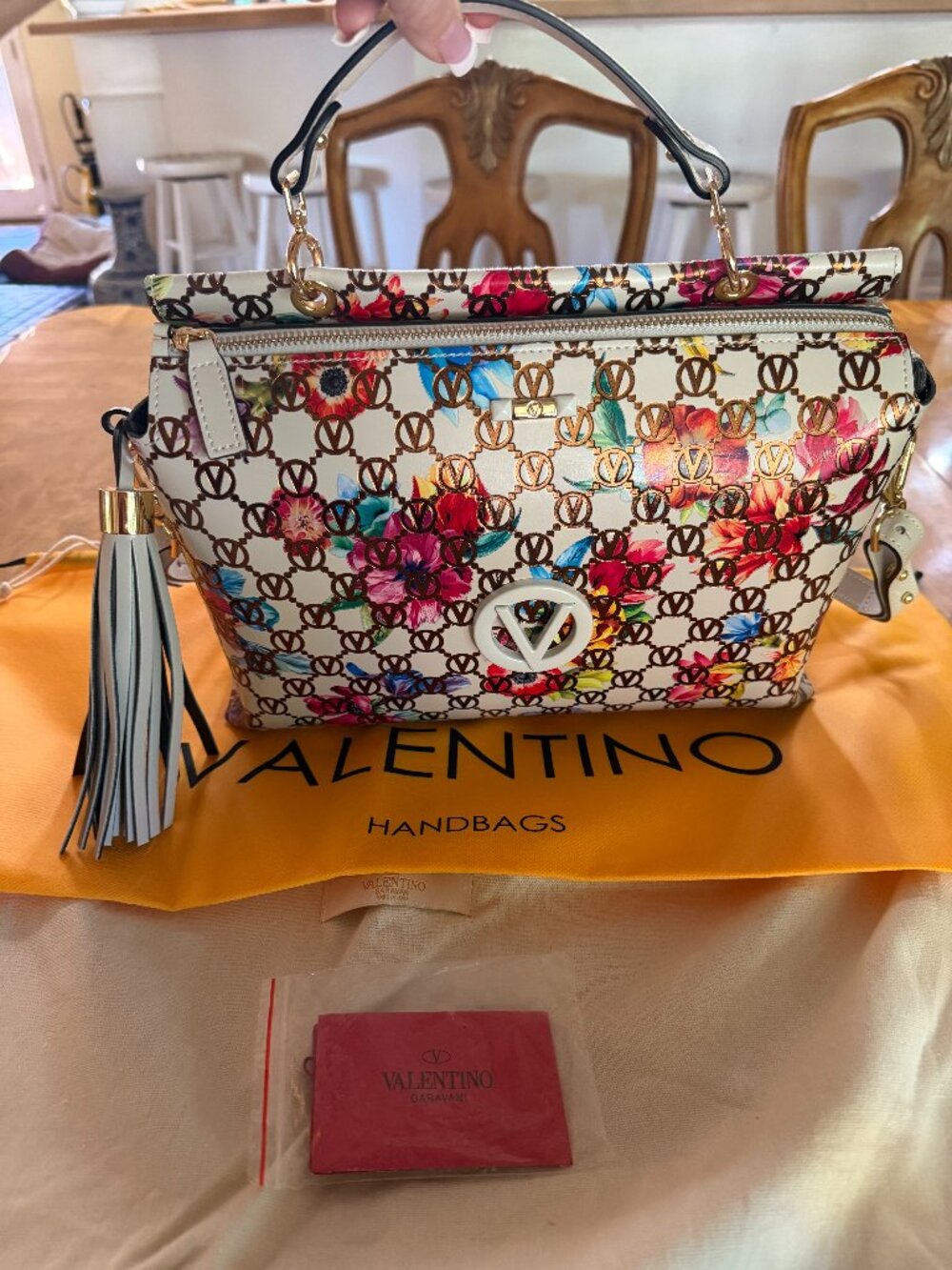 New Valentino Multi Color monogram tote and detachable shoulder strap